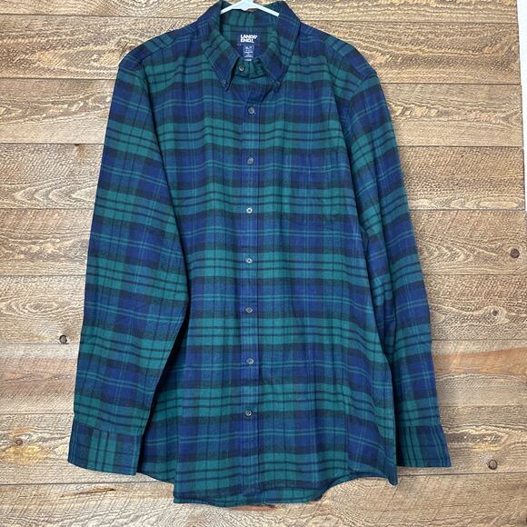 Lands' End Oeko-Tex Plaid Button Down Shirt Green Collared Size XL Tall - Picture 2 of 6